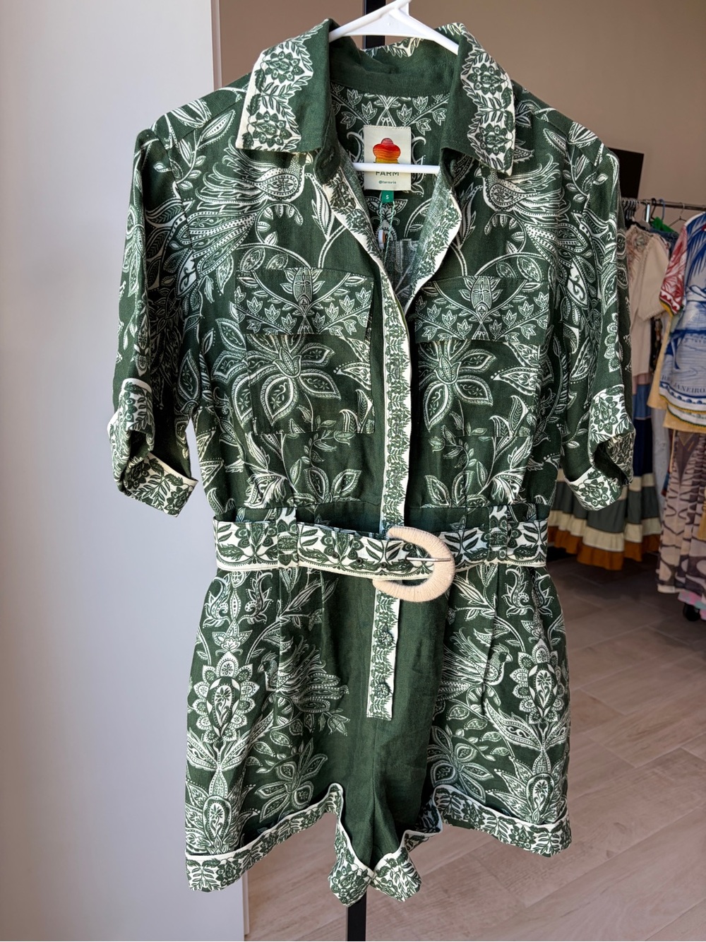 Farm Rio: MIRANDA DARK GREEN SHORT SLEEVE ROMPER - Picture 12 of 13